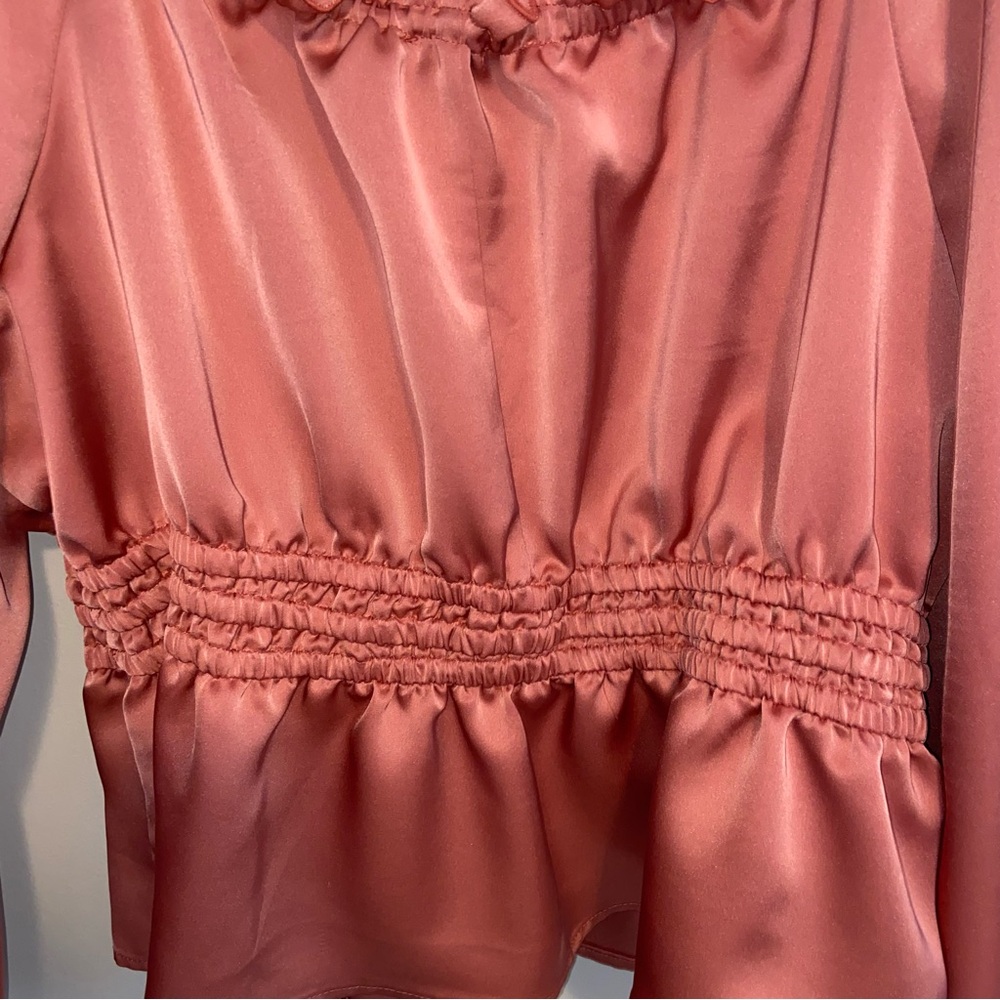 Eloquii Top Womens Plus Size 20 Pink Satin Puff Sleeve Peasant Shirt Milk Maid - Picture 7 of 9